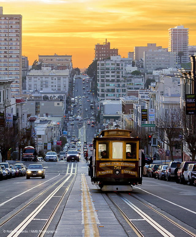 San Francisco street with train