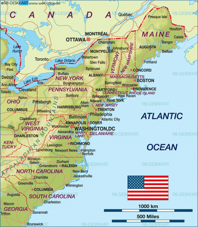Map of East Coast USA - Ban do mien dong bac nuoc My